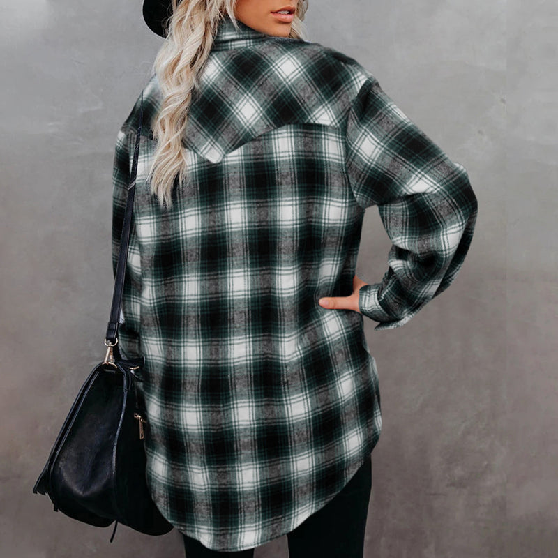 Loose Lapel Plaid Shirt