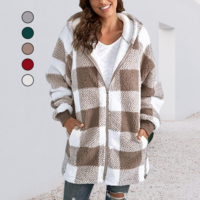 Women Oversized Hoodie Plaid Loose Overcoat