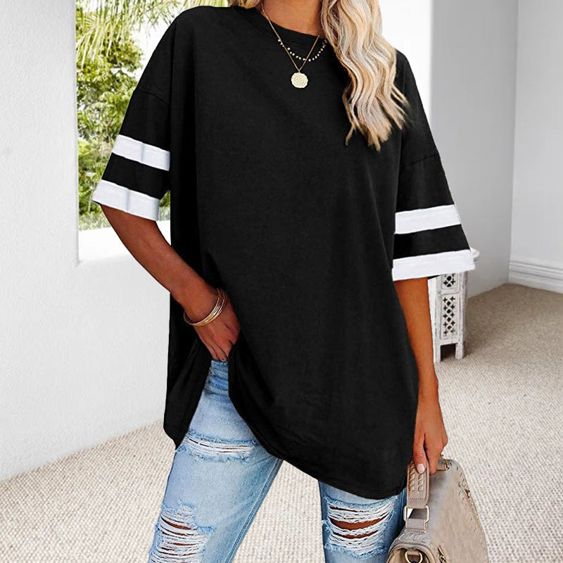 Loose Crew Neck Contrast T-Shirt