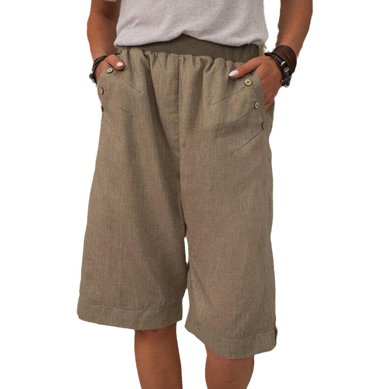 Solid Color Cotton and Linen Pants