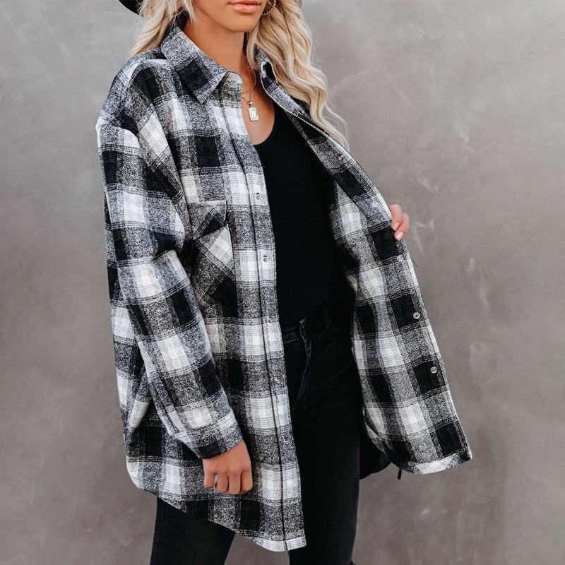 Loose Lapel Plaid Shirt