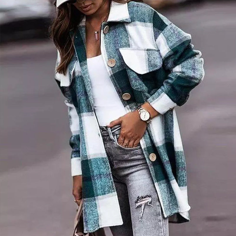 Plaid Casual Woolen Coat