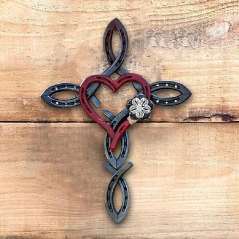 Natural Horseshoe Cross With Heart