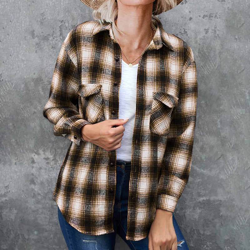 Loose Lapel Plaid Shirt