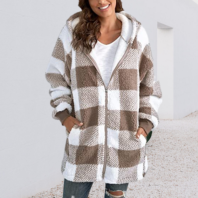 Women Oversized Hoodie Plaid Loose Overcoat