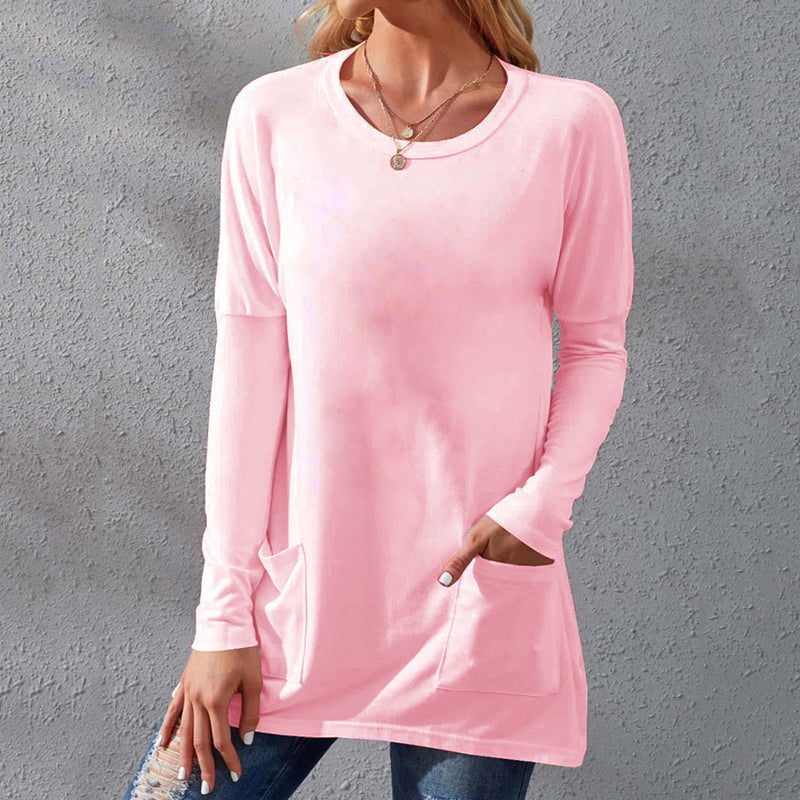 Crew Neck Long Sleeve Pocket T-Shirt