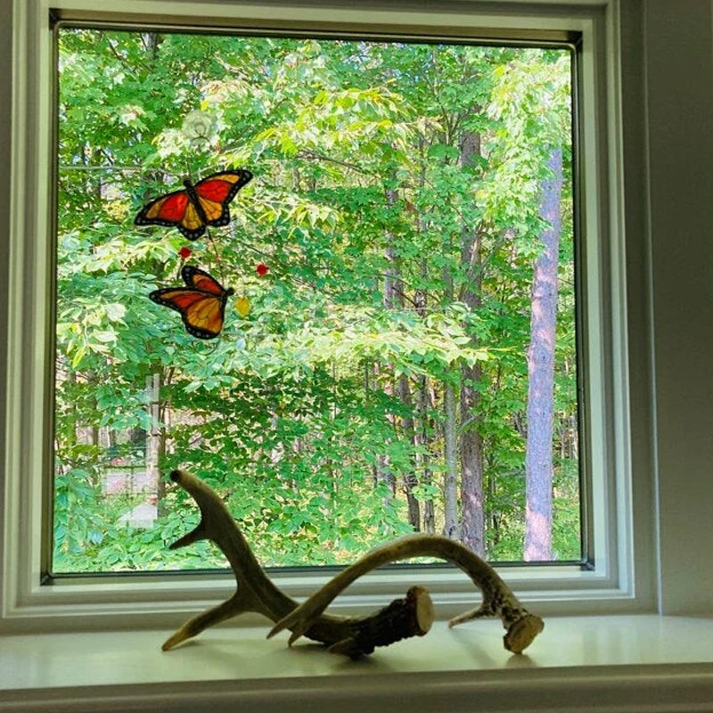 Stained Monarch Butterfly Glass Window Decor