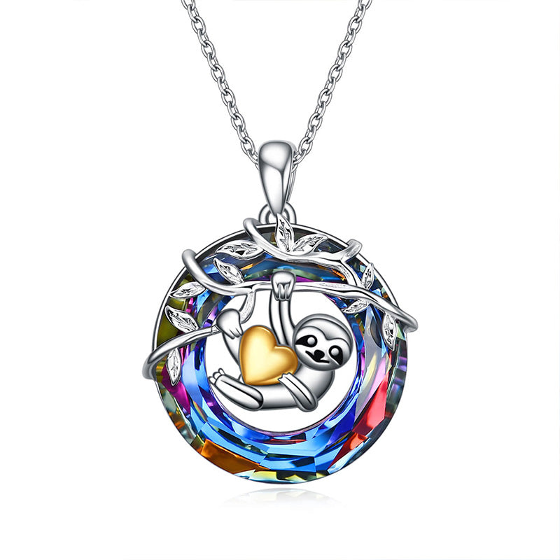 Tree of Life Sister on the Swing Crystal Pendant Necklace