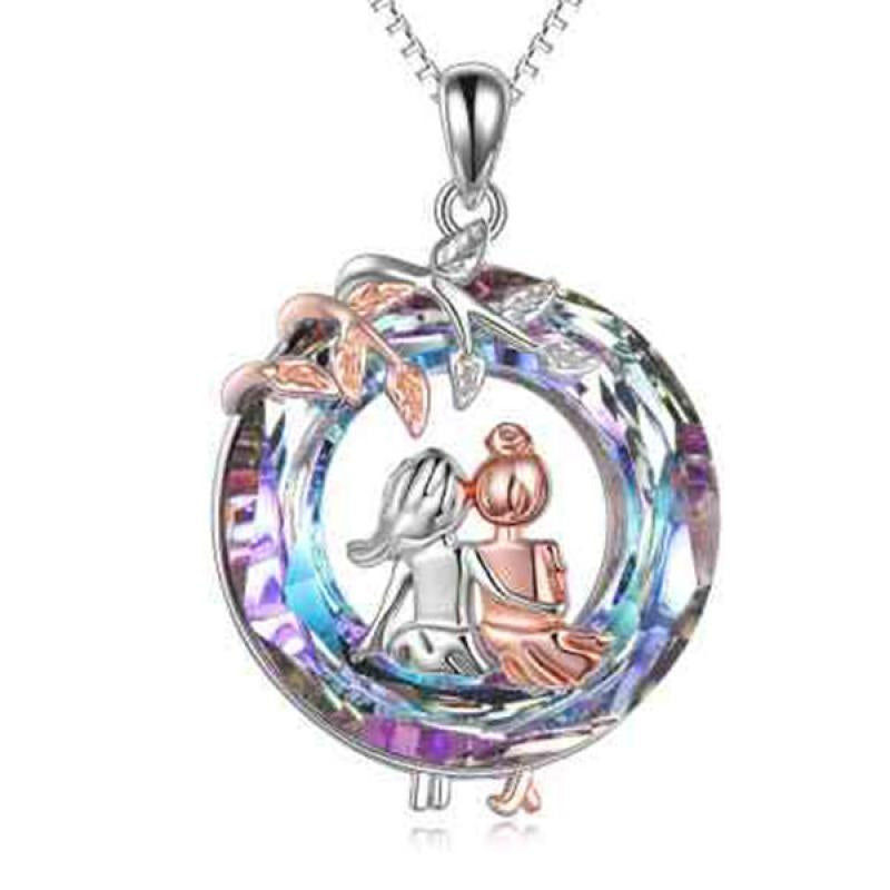 Tree of Life Sister on the Swing Crystal Pendant Necklace