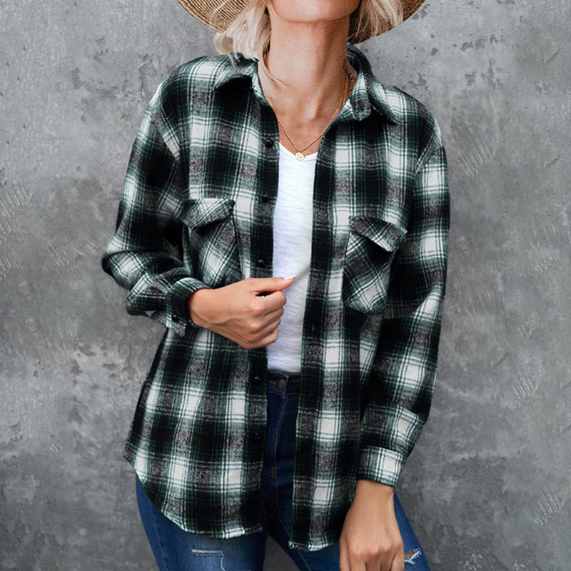 Loose Lapel Plaid Shirt