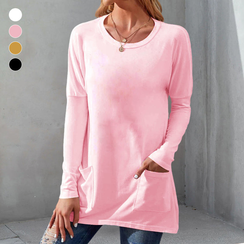 Crew Neck Long Sleeve Pocket T-Shirt