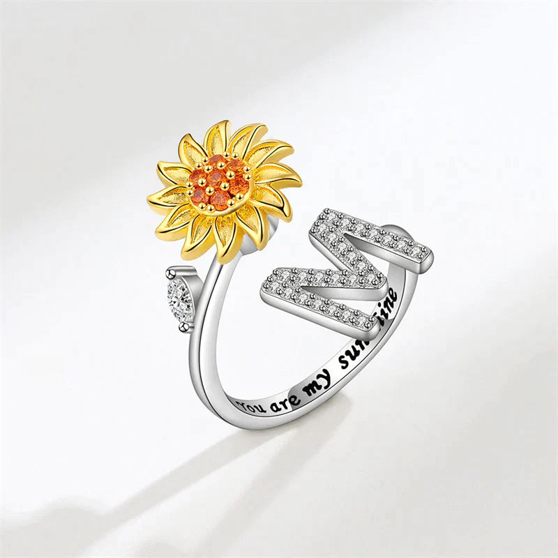 Sunflower Letter Adjustable Ring For Daughter/Granddaughter