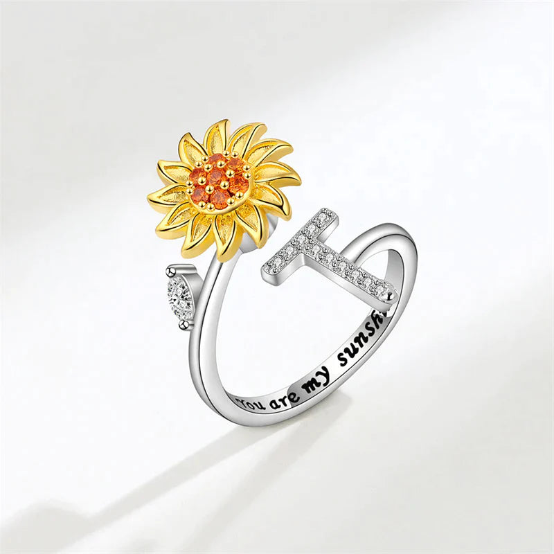 Sunflower Letter Adjustable Ring For Daughter/Granddaughter