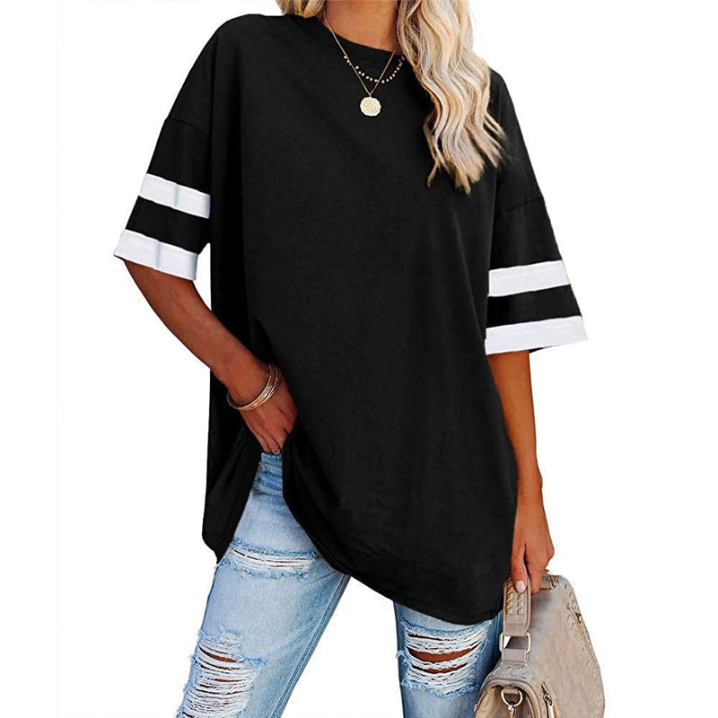 Loose Crew Neck Contrast T-Shirt