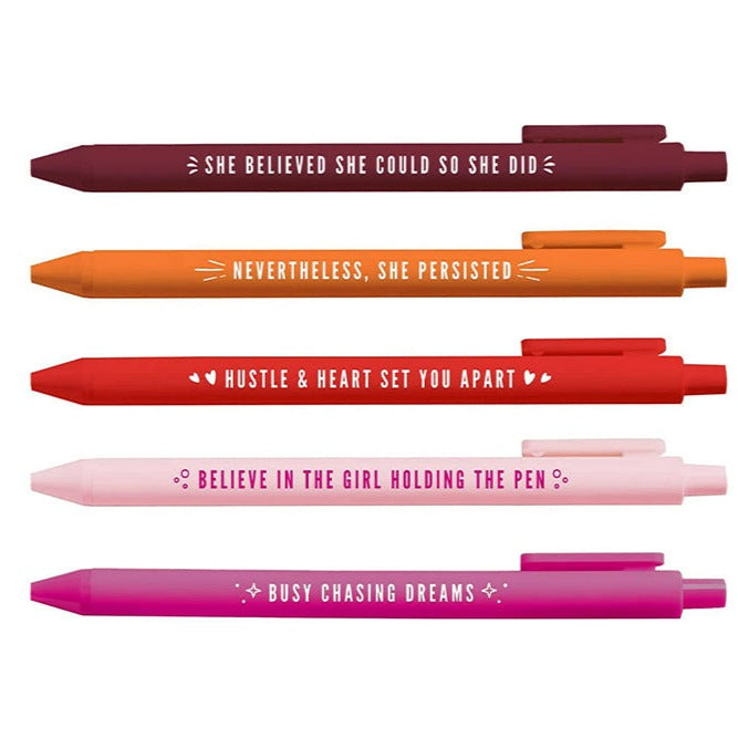 Soft Touch Colorful Girl Power Click Pens(5 PCS)